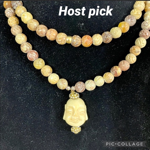 Carved stone Buddha necklace w  carved beads NWOT - Picture 6 of 7